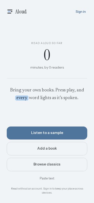 Aloud mobile preview captured by PWAs.app