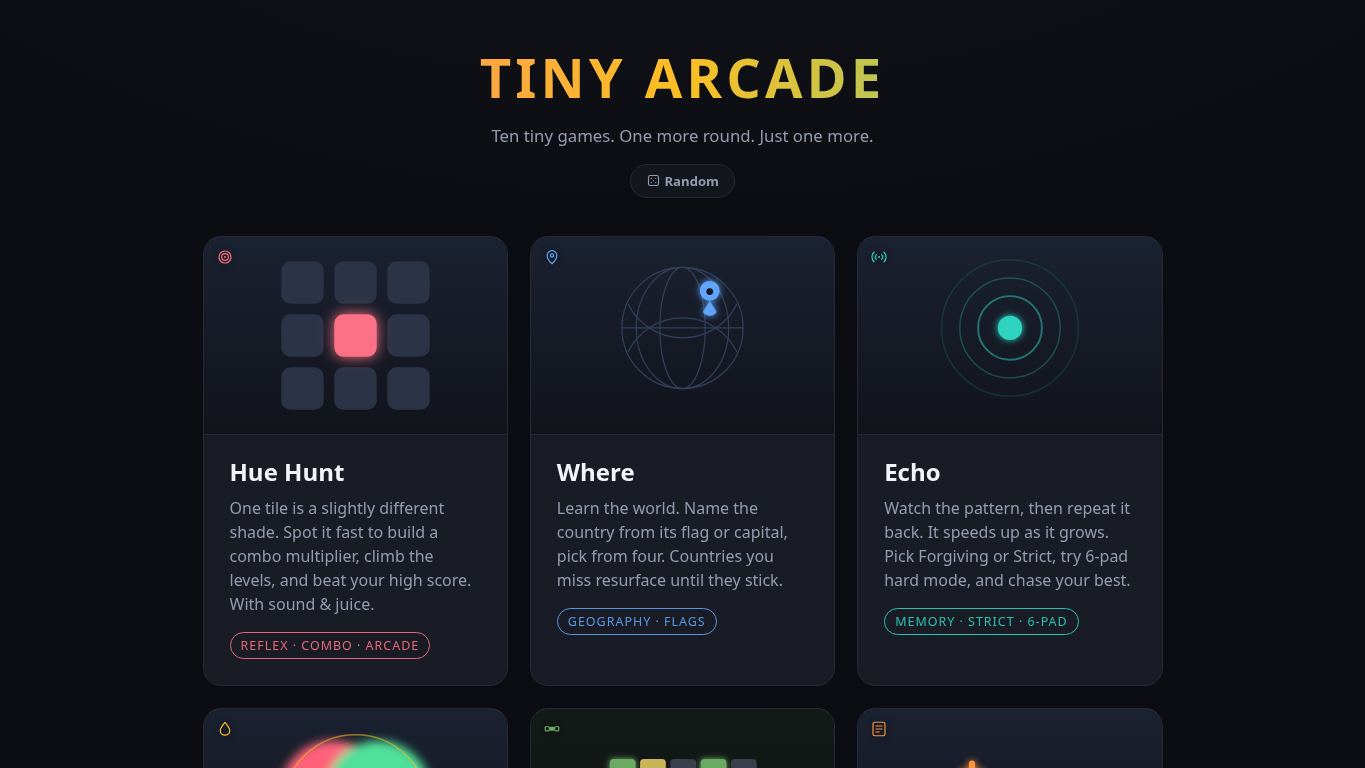 Tiny Arcade desktop preview captured by PWAs.app