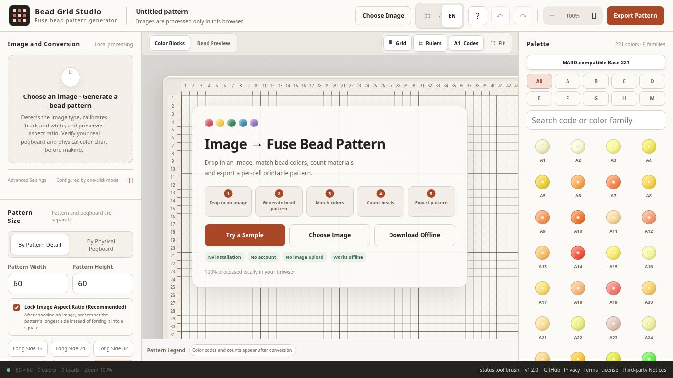 Bead Grid Studio / 豆格工坊 desktop preview captured by PWAs.app