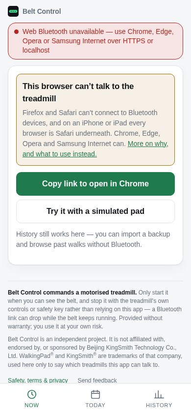 Belt Control — for KingSmith / WalkingPad treadmills mobile preview captured by PWAs.app