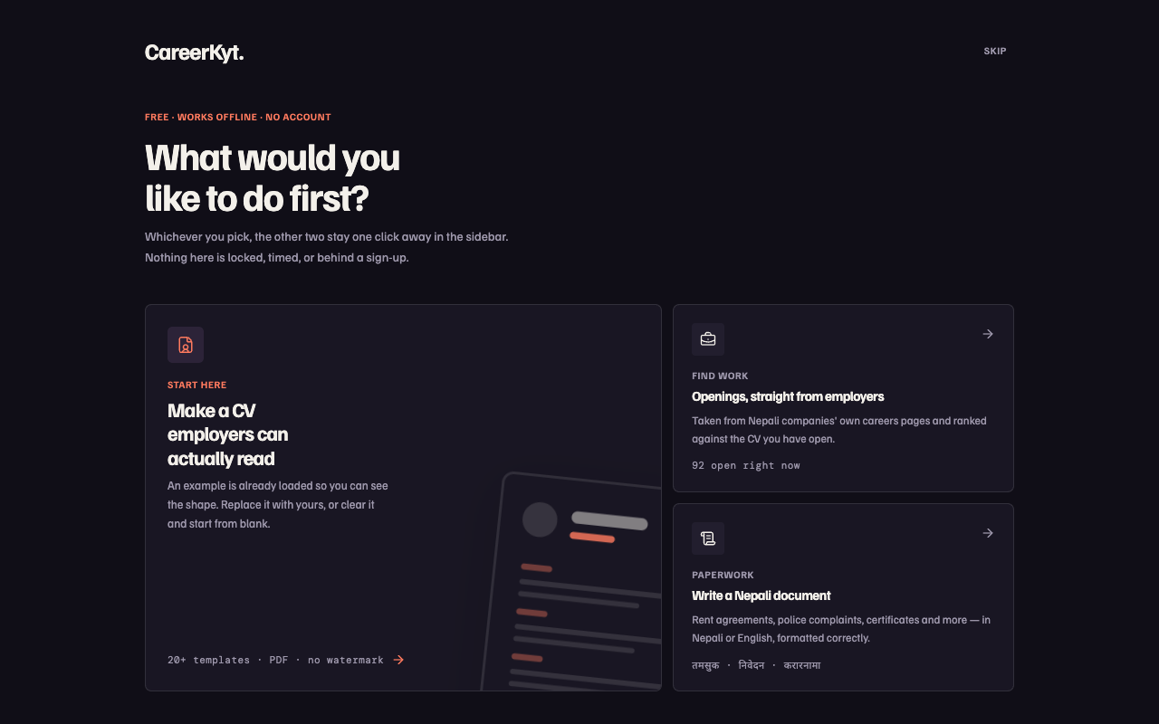 Filling in a CV, with the page updating beside the form