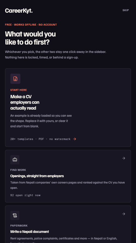 The CV builder on a phone