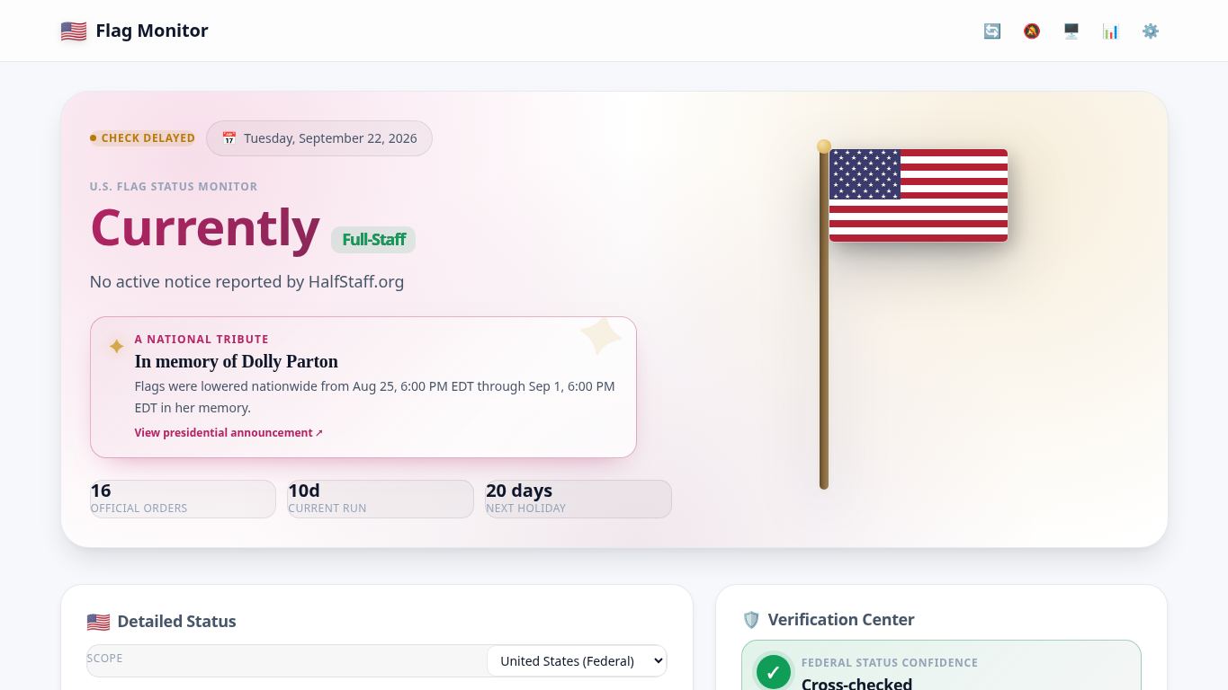 U.S. Flag Status Monitor desktop preview captured by PWAs.app