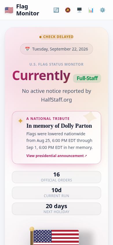 U.S. Flag Status Monitor mobile preview captured by PWAs.app