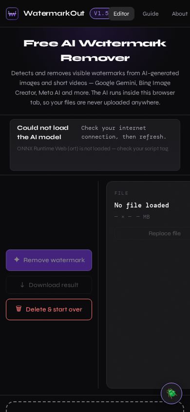 WatermarkOut — Free AI Watermark Remover mobile preview captured by PWAs.app
