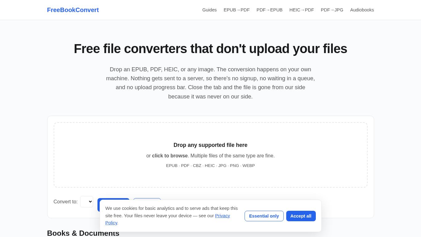 FreeBookConvert desktop preview captured by PWAs.app