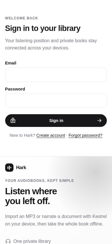 Hark Audiobook Player mobile preview captured by PWAs.app