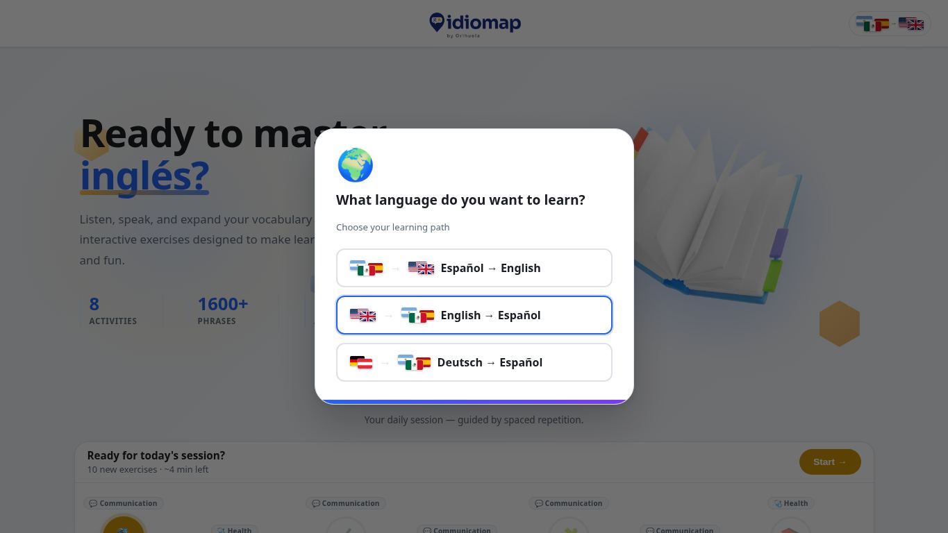 Idiomap desktop preview captured by PWAs.app