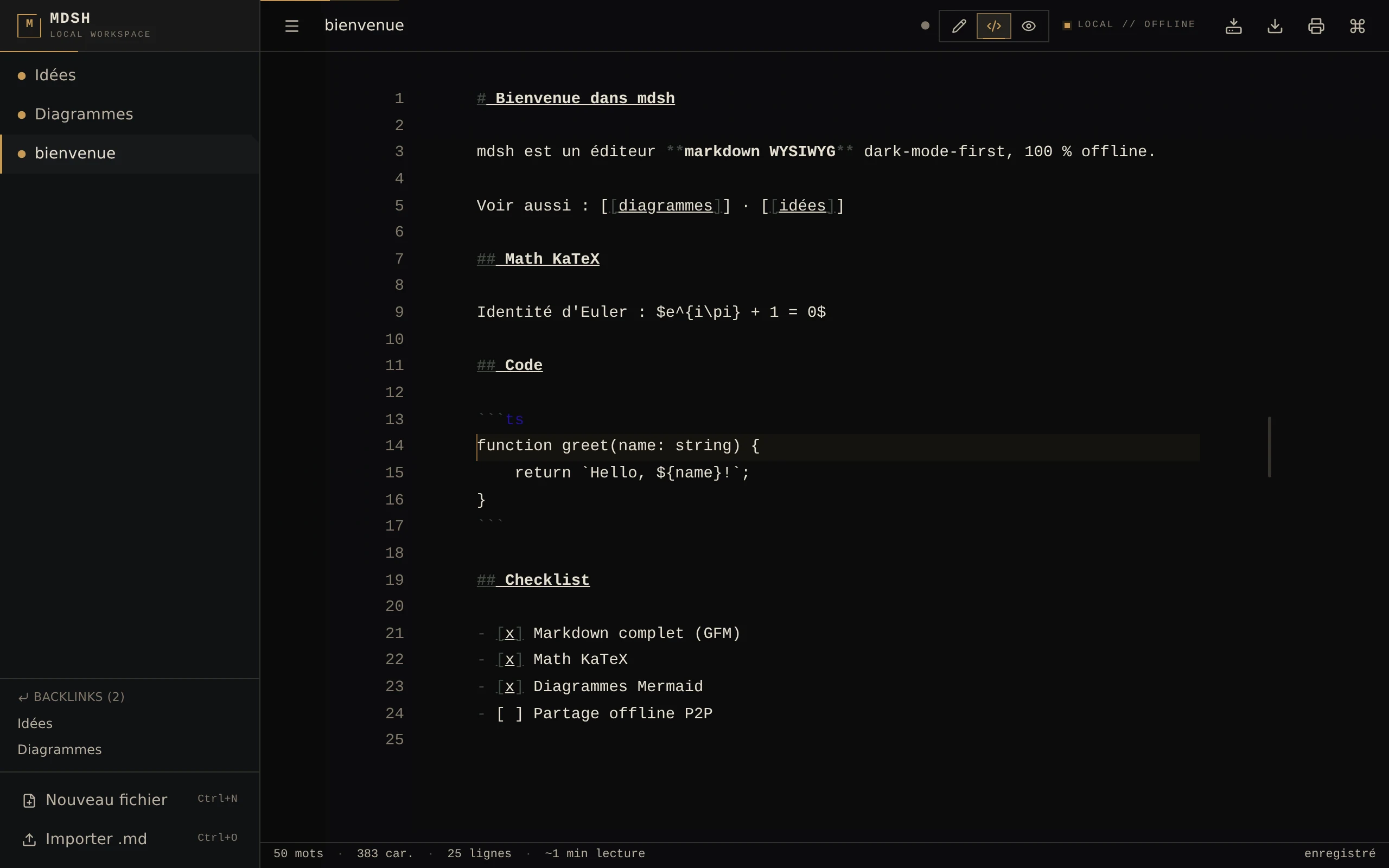 Source mode with markdown syntax highlighting