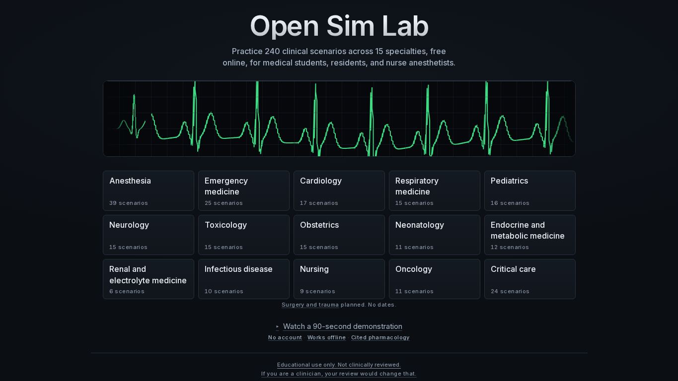 Open Sim Lab desktop preview captured by PWAs.app