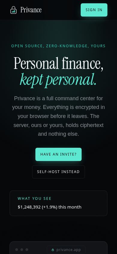 Privance mobile preview captured by PWAs.app