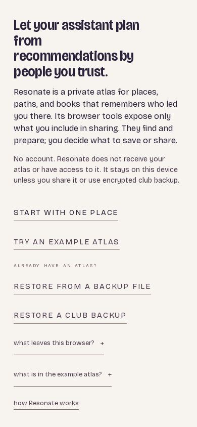 Resonate: a personal atlas mobile preview captured by PWAs.app