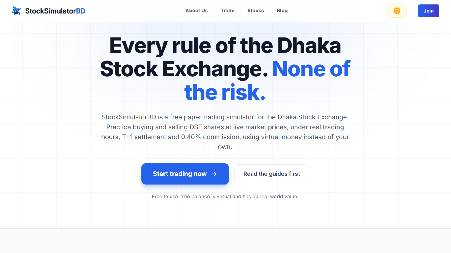 StockSimulatorBD homepage on desktop