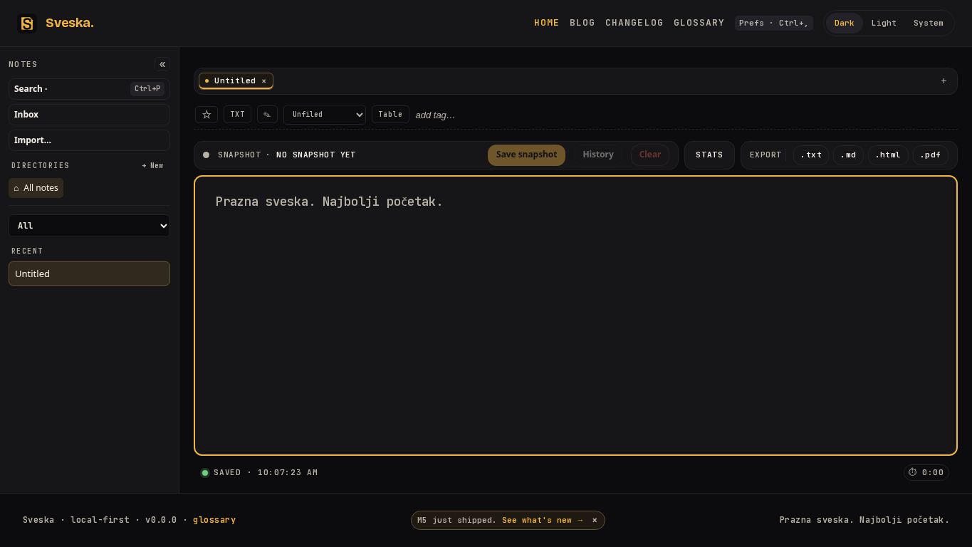 Sveska — local-first notepad desktop preview captured by PWAs.app