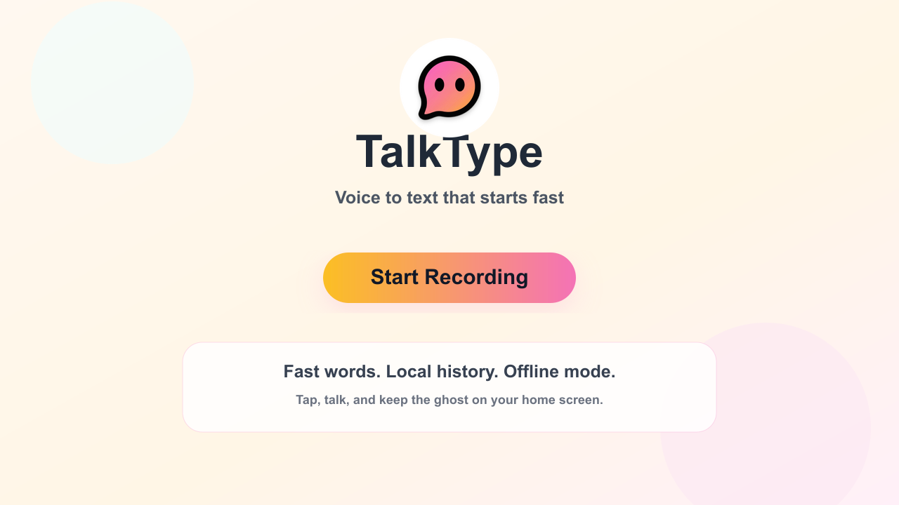 TalkType voice transcription workspace