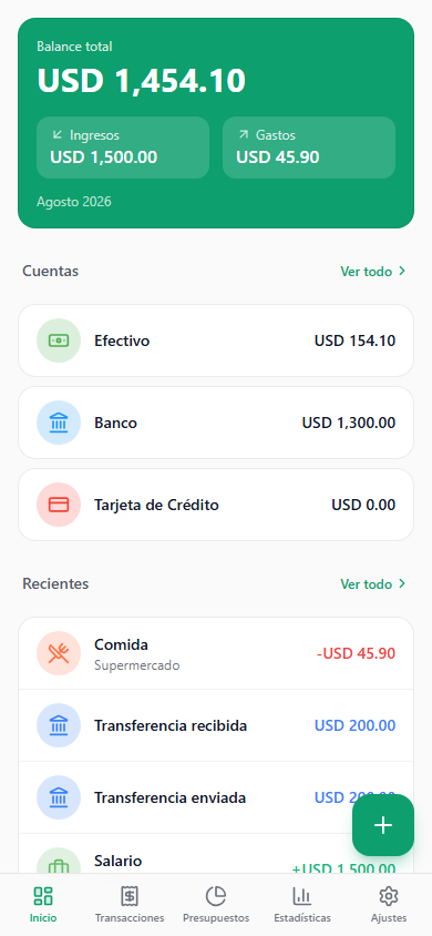 Balance, cuentas y últimos movimientos